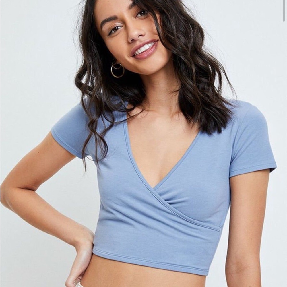 PACSUN Sky Blue Cropped Wrap Top